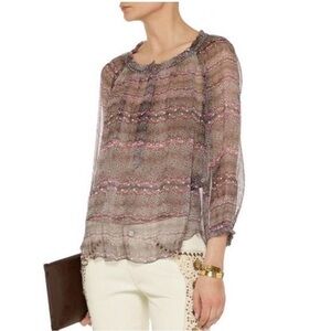 ISABEL MARANT ETOILE silk long sleeve abstract bohemian blouse sheer size 10